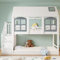 RIAZOS Kinderbett Etagenbett 90 x 200, Hausbett für 2 Kinder, Hochbett mit Lattenrost, Treppe und Rausfallschutz, Baumhaus Bett mit Fenster und Dach, Kiefer+MDF, Weiß+Grau