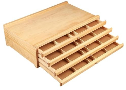 RATSTONE 4 Schublade Holz Künstler Supply Aufbewahrungsbox,Holz Künstler Malkoffer Supply Storage Box 40x26x12 cm Für Pastellstifte,Bleistifte,Stifte,Marker,Pinsel,4 Schubladen,Tragbar