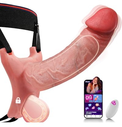 Strap-On Penis Sleeve Sex Toys - FYSHAVO 5IN1 Hollow Strap On Dildo Male Vibrator, Realistic Cock Sleeve Adult Toy with Upgraded APP Remote Control, Vibrating Cock Ring Sex Toys for Men Couples