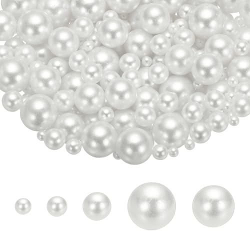 PATIKIL 4/6/8/12/14mm Pearl Bead for Vase Filler, 600 Pcs NO Hole Round Faux Pearl Floating Beads for Centerpieces Wedding Vase Filling Crafts Aquarium Home Decor, White