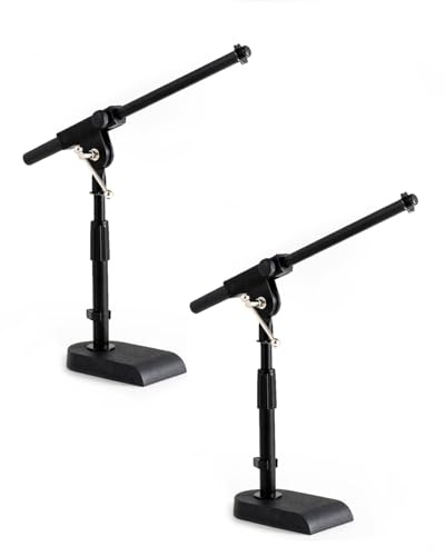 Stage Rocker Adjustable Low-profile Microphone Stand, 2 Pack - Snare/Tom Bottom/Bass (Kick) Drum/Table Top, Adjustable Height, Clip-on cable holder, Powered by Hamilton (SR610111-2PK)