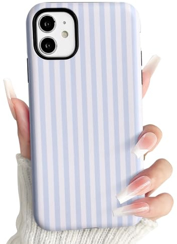 NITITOP for iPhone 12/12 Pro Case Cute Striped Design, Light Blue | for Women Girls Men, Stripes Lines Pattern, Hybrid 2 Layers, Hard PC Back Shockproof Cover, Raised Camera Lip Protection