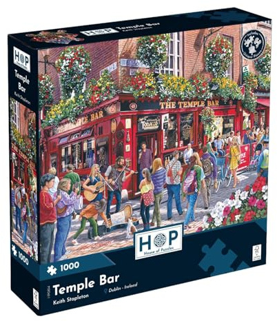 The House of Puzzles Temple Bar, 1000 Piece Jigsaw | Locations & Buildings Theme, Art by Keith Stapleton, 48 x 69cm, FSC Certified Board, Deluxe Puzzle Gift for Adults