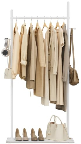 OUTBROS kleine Kleiderstange mit 2 Haken, Coat Rack 60cm Breiter, Weiß | Freistehender kleiderständer mit Rock Slab Base, Garderobenständer aufbewahrung für den Innenbereich, Coat Rack aus Metall
