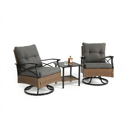 kowdom Gartenmöbel Set mit 2 drehbaren Schaukelstühlen & Tisch, 3-teilig, 360° drehbar & Schaukelfunktion, PE Rattan, pulverbeschichteter Stahlrahmen – wetterfest für Terrasse, Balkon, Garten