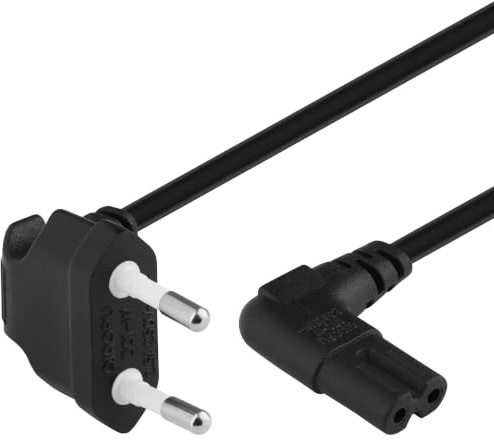 PremiumCord Netzkabel 230V 0,75m für PC/Monitor/TV/USV, Stromkabel mit Eurostecker auf Euro Doppelbuchse C7 2 Polig, IEC 320, Abgewinkelt, Farbe Schwarz