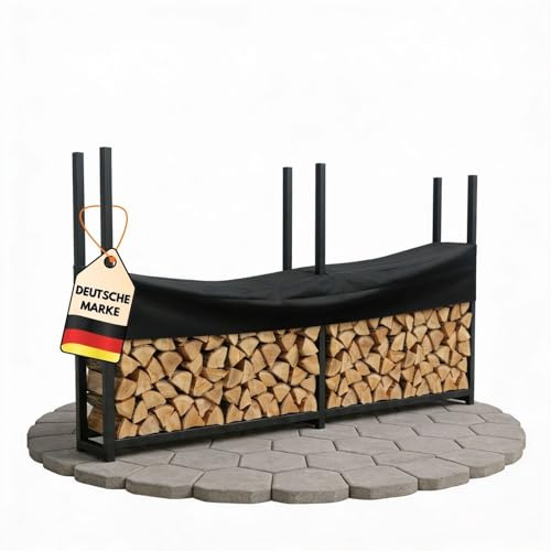 Coemo HANS Brennholzregal Metall Wetterfest mit Plane 2 Segmente Länge | Kaminholzregal für Außen, Feuerholzregal Garten, Holzlager Kaminholz, Holzregal Terrasse, Holzunterstand Outdoor & Rostfrei