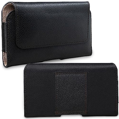 XiRRiX Handy Gürteltasche - universal quer Handytasche Größe 3XL - speziell für Herren Designed - Gürtel Handy Tasche mit Fester Gürtelschlaufe - Leder Smartphonetasche in schwarz