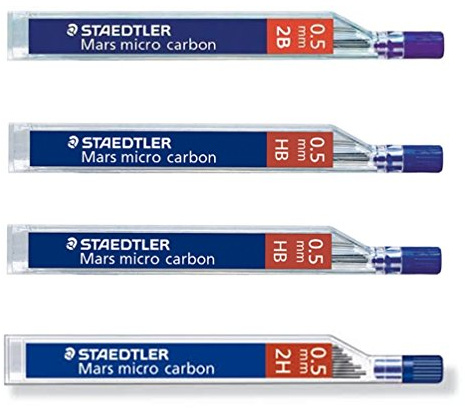 STAEDTLER Mars Micro Carbon 250 0,5 mm – 2B – HB – HB – 2H – Bleistiftminen – 4 Tuben / Packungen (48 Minen)