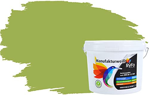 RyFo Colors Bunte Wandfarbe Manufakturweiß Olivgrün 3l - weitere Grün Farbtöne und Größen erhältlich, Deckkraft Klasse 1, Nassabrieb Klasse 1
