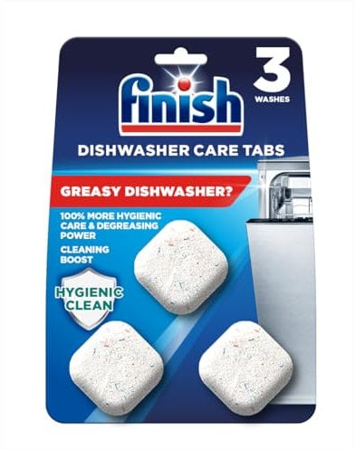 Finish, Dishwasher Cleaner, In-Wash Tablets, 3 Tabs, Removes Grease & Grime, Fights Odour for a Cleaner Hygienic Dishwasher Machine. 100 Percent more Grease Removal Actives than Detergent alone