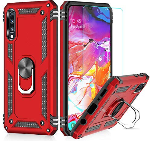LeYi Schutzhülle für Samsung Galaxy A50 / A50S / A30S mit [2 Stück Hartglas] Ringhalter, doppelt verstärkt, Stoßdämpfung, TPU, Silikon, stoßfest, Schutzhülle für Samsung A50/A50S/A30S, Rot