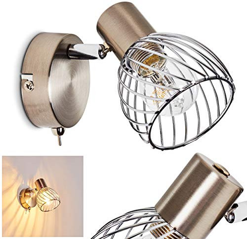 Wandlampe Parado, Wandleuchte aus Metall in Nickel-matt/Chrom, 1-flammig, verstellbarer Strahler, Leuchte in Gitter-Optik mit Lichteffekt u. An-/Ausschalter am Gehäuse, ohne Leuchtmittel