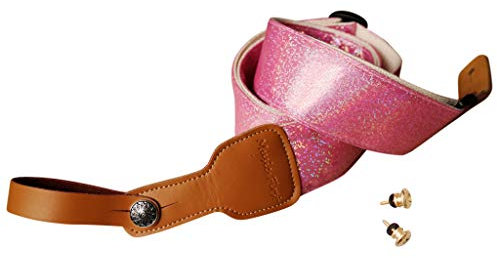 MUSIC FIRST Original Design Metallic Sparkle Delux Shining Guitar Strap, Ukulele Strap, Mandolin Strap, Stage Strap. (Pink)