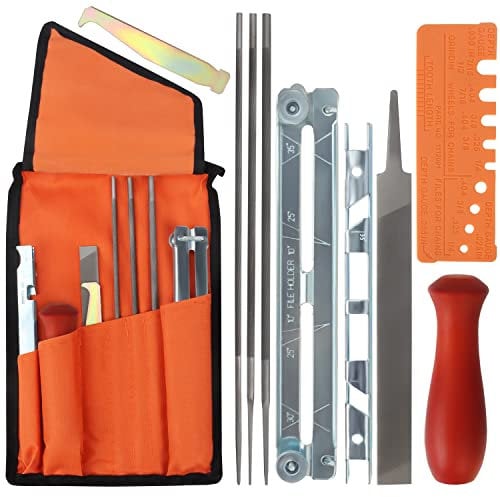 Belle Vous Kettensägenschärfer Feilen Set - 1 Flach- & 3 Rundfeilen, Holzgriff, Tiefenmessgerät, Schnellprüfgerät, Schienennutreiniger & Feilführung - Motorsägen Zubehör zum Schärfen von Kettensägen