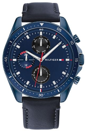 Tommy Hilfiger Montre Analogique Multifunction à Quartz pour Homme avec Bracelet en Cuir Bleu - 1791839