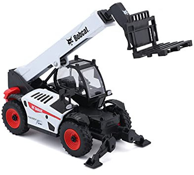 Bburago Bobcat TELEHANDLER con Tenedor de palé de Trabajo, réplica de Juguete Coleccionable a Escala 1:50, Color Blanco