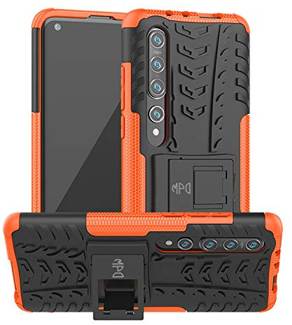 Funda para móvil Xiaomi Mi 10/Mi 10 Pro con Soporte Protección 360 Grados 2 en 1 Carcasa Dura Resistente Antigolpes Protectora Heavy Duty Rugged Armor Case Bumper (Xiaomi Mi 10/Mi 10 Pro, Naranja)