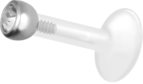 PIERCINGLINE Piercing Stecker PTFE Labret mit Innengewinde + Titan-Aufsatz KRISTALL - Roségoldfarben, Transparent, Schwarz, Goldfarben, Silberfarben