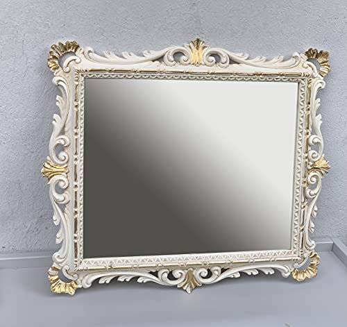 Wandspiegel Elfenbein Gold Ornamente Barockspiegel Friseurspiegel Flurspiegel Mirror 43x37cm
