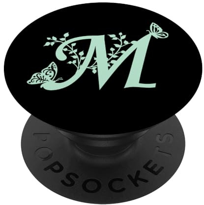 Monogramm mit Buchstabe M, Minzgrün, Schwarz PopSockets Klebender PopGrip