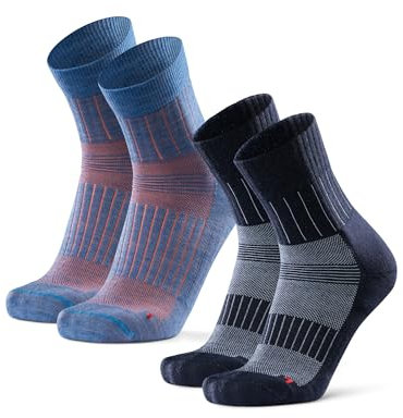 DANISH ENDURANCE Premium Merino Laufsocken 2 Paare (Mehrfarbig (1 x Blau/Orange, 1 x Marineblau/hellblau), EU 39-42)