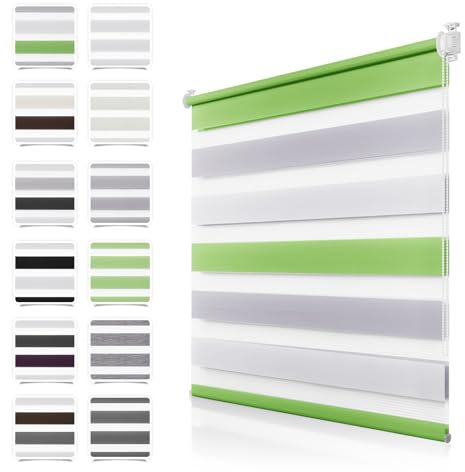 Doppelrollo Klemmfix ohne Bohren Grün-grau-weiß B110 x H130cm(Stoffbreite 105cm) Rollos für Fenster ohne Bohren Klemmrollo Duo Rollo Zebrarollo Seitenzugrollo Fenster Rollos für innen Kindersicherung