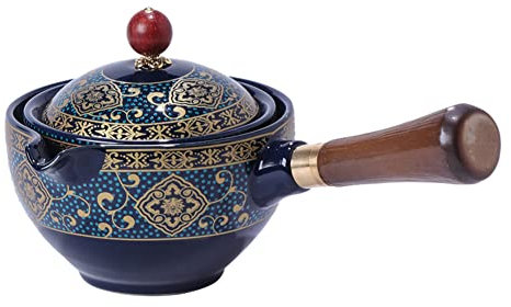 Tetera de cerámica hecha a mano de porcelana, dispensador de té chino con mango lateral e infusor, rotación de 360 grados a prueba de derrames, tetera semiautomática Kong Fu para hacer té en casa,