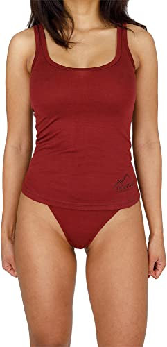 Damen Merino Tanktop Ärmelloses Shirt Unterhemd Unterwäsche aus 100% Bio-Merinowolle - Tiefer Rundausschnitt - Atmungsaktives Sportunterteil Farbe Rot Größe L