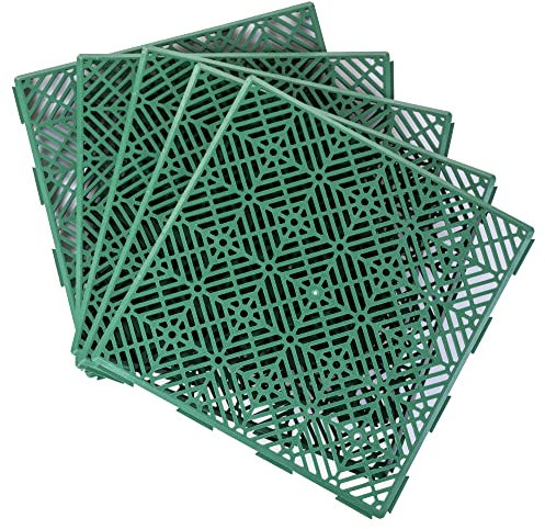 10pcs Interlocking Plastic Garden Tiles Non slip Path Floor Lawn Paving Patio Deck (Green)