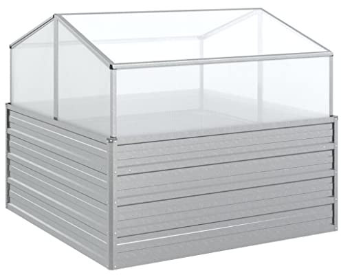 Lit surélevé de jardin avec serre 100x100x85 cm Argenté