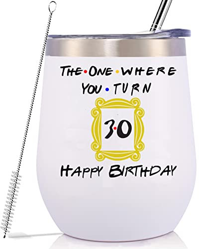 GEANHIL 30th Birthday Gifts for Sister,Best Friends,Women,Boss,Girlfriend,Wife,Daughter,Co-worker,Nurse-Turning Thirty-Friends TV Show-12oz Tumbler Coffee Mug Cup-THE ONE WHERE YOU TURN 30
