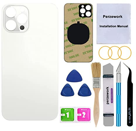 Perzework OEM Rear Back Glass Replacement for iPhone 12 Pro 6.1 inches with Reparing Toolkit (Silver)