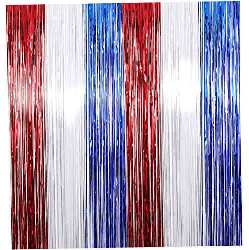 2pcs Red White Blue Tinsel Foil Fringe Curtains Garland Independence Day Party Photo Booth Props Backdrop Door Wall Decorations America Theme Birthday Party Supplies, 4th of July Decor