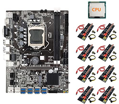 BEEOFICEPENG ETH B75 Mining Motherboard + CPU + 8XVER009S Plus Riser Enhanced Version LGA1155 8XPCIE Un USB DDR3 B75 Motherboard