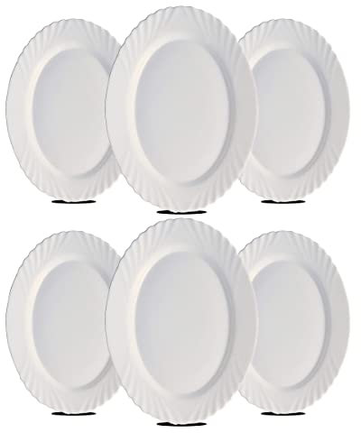 JUANIO Paquete de 6 Platos Ovalados, Plato de servicio color Blanco de vidrio - Longitud 22 x Profundidad 15 cm
