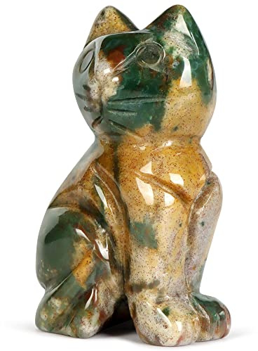SM SMQARTCRYSTAL 2 Ocean Jasper Crystal Cat Figurine - Mini Realistic Kitten Sculpture, Cute Ornament, Animal Statue - Gift for Cat Lovers