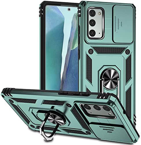 ESONG Handyhülle für Samsung Galaxy Note 20 Ständer Hülle,[360 Grad Metall Ring Drehung Halter][Kameraschutz ],Militär Handy Stoßfeste Handytasche Case Outdoor Schutzhülle Cover,Dunkelgrün