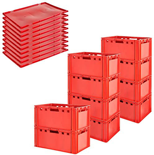 Fleischkiste E3 mit Deckeln Fleischkiste Rot Fleischerkiste Fleischkisten Kiste Fleischkiste Eurobox Lebensmittelecht 60 x 40 Metzgerkiste Auswahl Kingpower, Anzahl:10