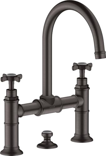 hansgrohe AXOR Montreux 2-Griff-Waschtischarmatur 220, Zugstangen-Ablaufgarnitur, 16510340, Farbe: Brushed Black Chrome