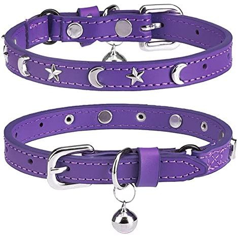 DILLYBUD Leder Katzenhalsband mit Sicherheit elastischen Gürtel und Glocke für Mädchen und Jungen, Lila, 18-23 cm