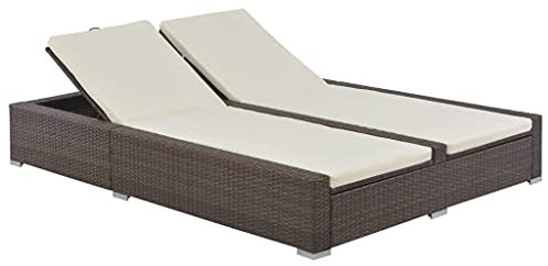 Festnight Rattan Sonnenliege für 2 Personen, Doppel-Sonnenliege, Gartenliege, Entspannungsliege Doppelliege Sitzkissen, Polyrattan Liege für Innen & Außen