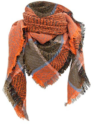 AaaozKjie Loop Schal Damen für Damen, stilvoll, weich, klobig, kariert, riesiger Schal, Dreieckstuch Damen (Orange, One Size)