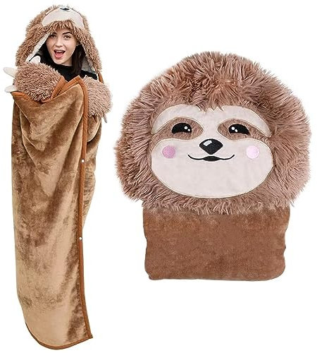 ARRITS Kuscheldecke Faultier Geschenk für Frauen, Tragbare Sofadecke Mit Ärmeln 150x130cm, Cartoon Tier Decke Mit Kapuze