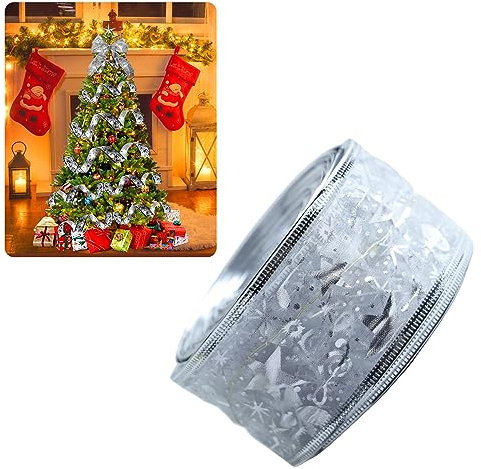 10M Weihnachtsband Lichter, Weihnachtsband Lichterkette mit 100 LED Weihnachtsbaum Band Glänzende Band Lichterkette Schleife Lichterkette, für Innen und Außenbereich Weihnachtsdekoration (Silber)