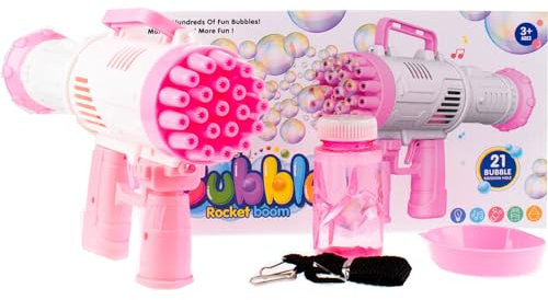 JooTech Seifenblasen Maschine | Seifenblasenpistole | Seifenblasen | Bubble Rocket | Mit Zubehör | Pink