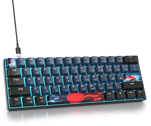 Ussixchare 60% Mechanical Gaming Keyboard - LED Backlit, Ultra Compact, Wired, Red Switch, Windows Laptop, Blue Samurai