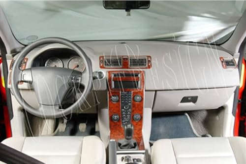 AUTOKLEIDUNG® Cockpit Dekor kompatibel mit Volvo S 40 / V 50 / C 30 ab Baujahr 06/2003 13 Teile | 3D Wurzelholz Optik