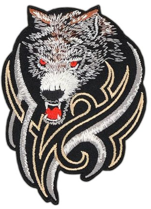 Wolf Kopf Hund Aufnäher zum aufbügeln oder aufnähen Bügelbild Aufbügler für Kleidung gestickter Bügelpatch Applikation Patch Größe 7,4 x 10,1 cm
