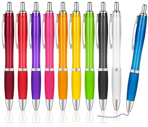 AUAUY Einziehbare Kugelschreiber, 10 Stück Druckkugelschreiber, Bunt Tinte, Ergonomische Kugelschreiber, Rutschfester Kulli für Schule Büro Bedarf Geschenk Schreibtisch Mitarbeiter Abschluss Jubiläum